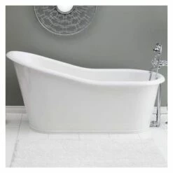 Dakota 68 Inch Cast Iron Slipper Bathtub - Continuous Rolled Rim - No Faucet Drillings - White