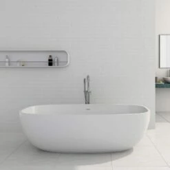 Giorgio 67 Inch Solid Surface Freestanding Double Ended Bathtub - No Faucet Drillings - Gloss White