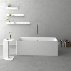 Navona 63 Inch Solid Surface Freestanding Double Ended Bathtub - No Faucet Drillings - Gloss White