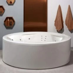 Allegra 75 Inch Acrylic Round Jetted Bathtub - High Gloss White