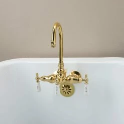 Clawfoot Tub Wall Mount Gooseneck Faucet With Porcelain Lever Handles For Riser Connection 10 Clawfoot Tub Wall Mount Gooseneck Faucet With Porcelain Lever Handles For Riser Connection -A&E BATH & SHOWER Shop RM400TWSPB