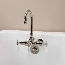 Clawfoot Tub Wall Mount Gooseneck Faucet With Porcelain Lever Handles For Riser Connection 11 Clawfoot Tub Wall Mount Gooseneck Faucet With Porcelain Lever Handles For Riser Connection -A&E BATH & SHOWER Shop RM400TWSPN