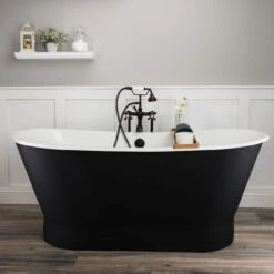 Devon 67 Inch Cast Iron Double Ended Skirted Tub - No Faucet Drillings - Satin Ebony