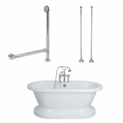 Mansfield 60 Inch Acrylic Double Ended Pedestal Tub Package - White / Chrome Fixtures
