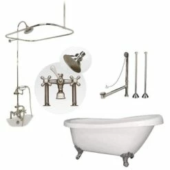 Bristol 62 Inch Acrylic Slipper Tub And Shower Package - White / Chrome Feet & Fixtures
