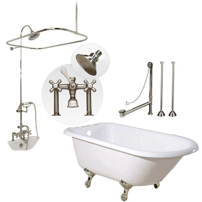 Heritage 60 Inch Cast Iron Clawfoot Tub Shower Package With British Telephone Faucet - White / Chrome Feet & Fixtures 3 Heritage 60 Inch Cast Iron Clawfoot Tub Shower Package With British Telephone Faucet - White / Chrome Feet & Fixtures