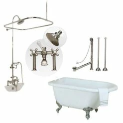 Savanna 54 Inch Acrylic Clawfoot Tub And Shower Package - White / Chrome Feet & Fixtures