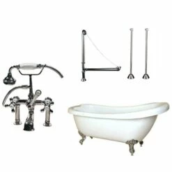 Bristol 67 Inch Acrylic Slipper Clawfoot Tub Package - Chrome Feet With Chrome Fixtures