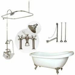 Bristol 67 Inch Acrylic Slipper Clawfoot Tub & Shower Package - Chrome Feet With Chrome Fixtures -A&E BATH & SHOWER Shop SAVINGSPACKAGE67C SH