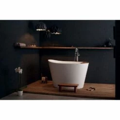 True Ofuro Tranquility 51 Inch Heated Freestanding Stone Japanese Bathtub - White