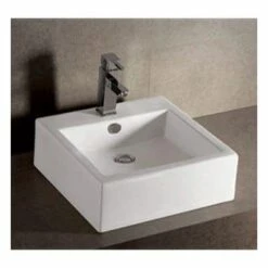 Isabella Collection Square Above Mount Basin With Overflow And Single Faucet Hole - White