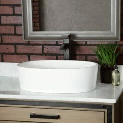 Solano Resin Oval Vessel Bathroom Sink - Matte White 10 Solano Resin Oval Vessel Bathroom Sink - Matte White -A&E BATH & SHOWER Shop bb1sink mw life 1