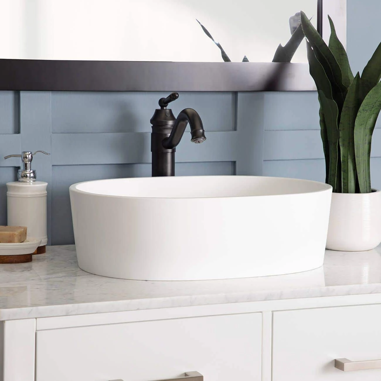 Solano Resin Oval Vessel Bathroom Sink - Matte White 4 Solano Resin Oval Vessel Bathroom Sink - Matte White - Image 2