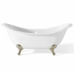 Regency Cast Iron Double Slipper Clawfoot Tub - Rim Faucet Drillings - Smooth Feet -A&E BATH & SHOWER Shop c2148pn rim 1