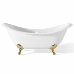 Regency Cast Iron Double Slipper Clawfoot Tub - Rim Faucet Drillings - Smooth Feet -A&E BATH & SHOWER Shop c2148s rim 1