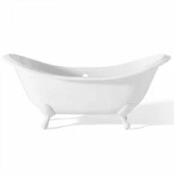 Regency Cast Iron Double Slipper Clawfoot Tub - Rim Faucet Drillings - Smooth Feet -A&E BATH & SHOWER Shop c2148wh rim 1