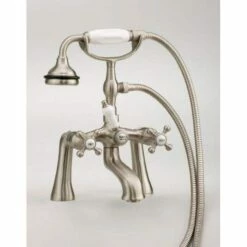 Deck Mount Clawfoot Tub Hand Shower Faucet With Cross Handles