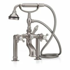 Deck Mount Clawfoot Tub Faucet With Hand Shower And Cross Handles
