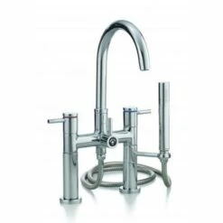 Contemporary Deck Mount High Spout Clawfoot Tub Faucet With Handshower