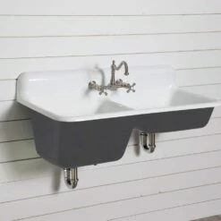 47 Inch Cast Iron High Back Double Bowl Farmhouse Kitchen Sink -A&E BATH & SHOWER Shop castsink47 dg 2