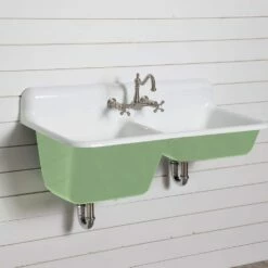 47 Inch Cast Iron High Back Double Bowl Farmhouse Kitchen Sink -A&E BATH & SHOWER Shop castsink47 gn 2