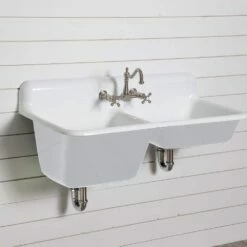 47 Inch Cast Iron High Back Double Bowl Farmhouse Kitchen Sink -A&E BATH & SHOWER Shop castsink47 w 1
