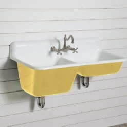 47 Inch Cast Iron High Back Double Bowl Farmhouse Kitchen Sink -A&E BATH & SHOWER Shop castsink47 yel 2