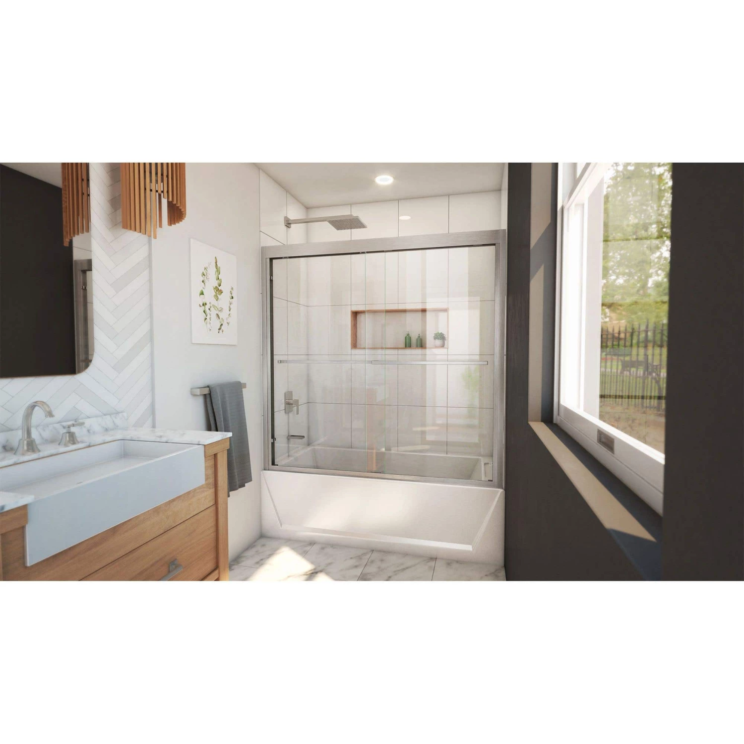 DreamLine Duet Plus 55-59 In. W X 58 In. H Semi-Frameless Bypass Sliding Tub Door 7 DreamLine Duet Plus 55-59 In. W X 58 In. H Semi-Frameless Bypass Sliding Tub Door - Image 5
