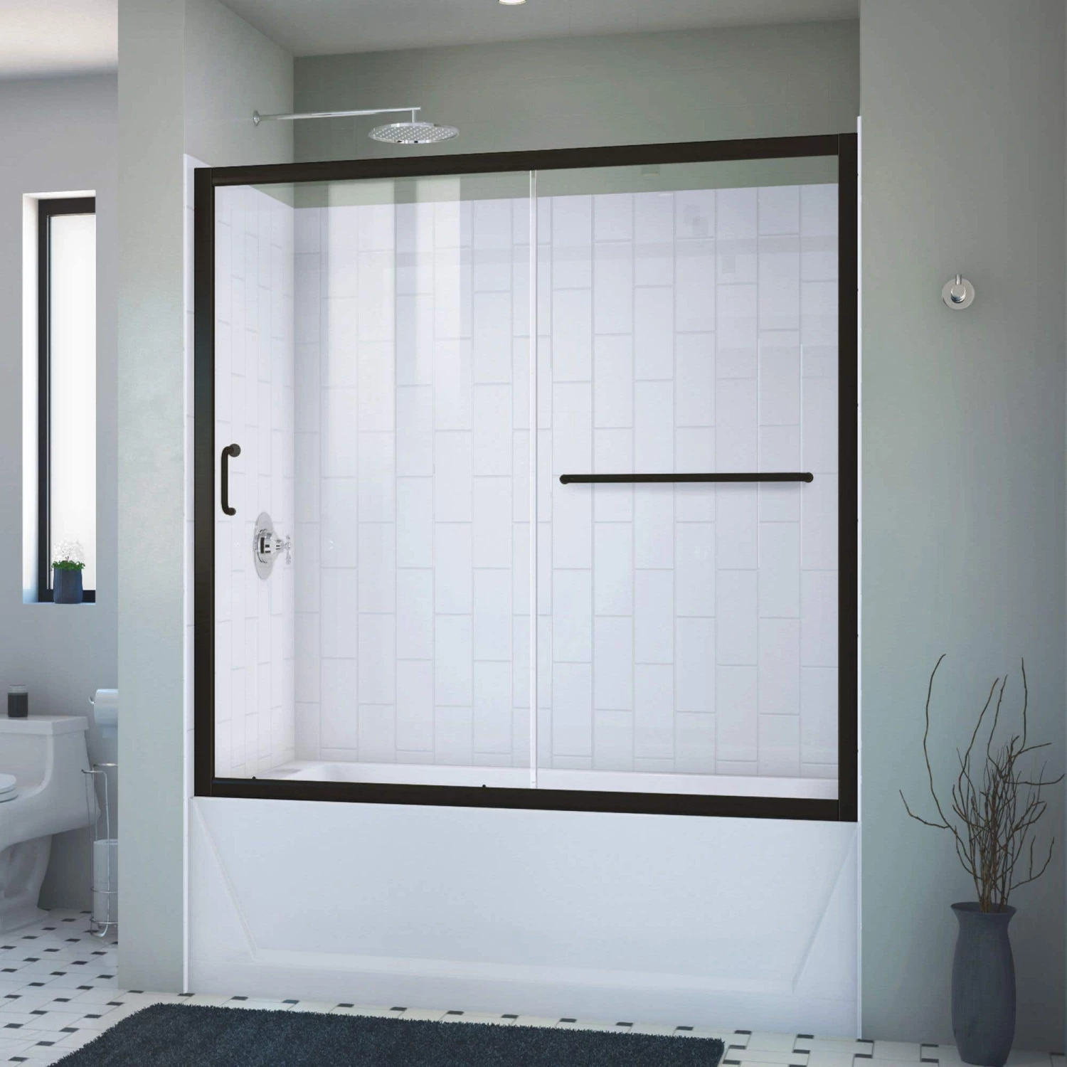 DreamLine Infinity-Z 56-60 In. W X 60 In. H Semi-Frameless Sliding Tub Door And QWALL-Tub Acrylic Wall Kit, Clear Glass 8 DreamLine Infinity-Z 56-60 In. W X 60 In. H Semi-Frameless Sliding Tub Door And QWALL-Tub Acrylic Wall Kit, Clear Glass - Image 6