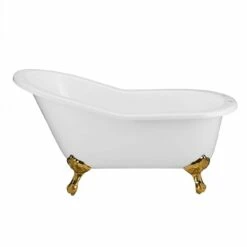 Adela 62 Inch Cast Iron Slipper Clawfoot Tub - Flat Rim - Rim Faucet Drillings -A&E BATH & SHOWER Shop lg60slf7wsis front 1