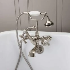 Low Spout British Telephone Clawfoot Faucet With Handshower & Metal Cross Handles -A&E BATH & SHOWER Shop rm146bn front 1 1 8bnh8bs71yaje0bk