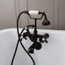 Low Spout British Telephone Clawfoot Faucet With Handshower & Metal Cross Handles -A&E BATH & SHOWER Shop rm146orb front 1 1 vwdv3hqhocr2up3a