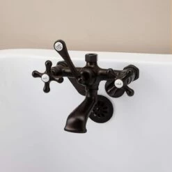 Low Spout British Telephone Clawfoot Faucet With Metal Cross Handles For Riser Connection -A&E BATH & SHOWER Shop rm146twsorb front 1 1