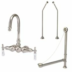 Wall Mount Clawfoot Tub Gooseneck Faucet - Drain - Supply Lines - Complete Set
