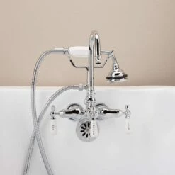 Tub Wall Mount High Spout Clawfoot Tub Faucet W/ Handshower -A&E BATH & SHOWER Shop rm402c side 2