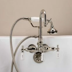 Tub Wall Mount High Spout Clawfoot Tub Faucet W/ Handshower -A&E BATH & SHOWER Shop rm402pn side 2 1