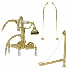 Clawfoot Tub Wall Mount Gooseneck Faucet With Handshower - Tub Drain And Supply Lines Complete Set -A&E BATH & SHOWER Shop rm402twcspb 2