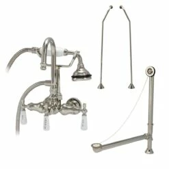 Clawfoot Tub Wall Mount Gooseneck Faucet With Handshower - Tub Drain And Supply Lines Complete Set -A&E BATH & SHOWER Shop rm402twcspn 2