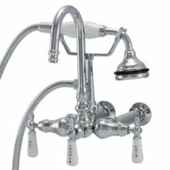 Bathroom Wall Mount Gooseneck Clawfoot Tub Faucet With Handshower