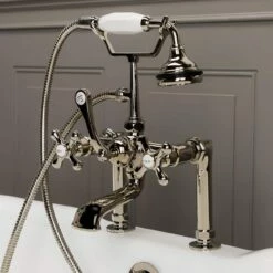 Vintage Clawfoot Tub Deck Mount English Telephone Faucet With Handshower -A&E BATH & SHOWER Shop rm462pn side 2