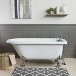 Stratford 60 Inch Acrylic Classic Clawfoot Tub - Wall Faucet Drillings - Lion Paw Feet