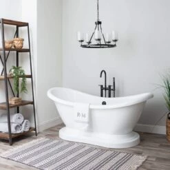 Madison 69 Inch Acrylic Double Slipper Freestanding Tub - No Faucet Drillings - White