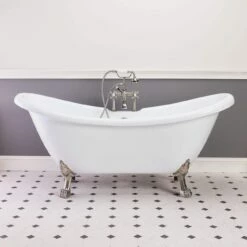 Florence 70 Inch Acrylic Double Slipper Clawfoot Tub - Rim Faucet Drillings - Lion Paw Feet