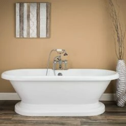 Amelia 71 Inch Acrylic Double Ended Pedestal Tub Package - White / Chrome Fixtures