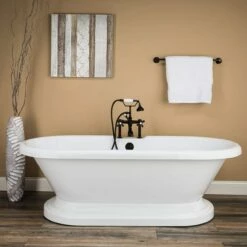 Amelia 71 Inch Acrylic Double Ended Pedestal Tub - Rim Faucet Drillings - White