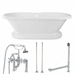 Amelia 71 Inch Acrylic Double Ended Pedestal Tub Package - White / Chrome Fixtures -A&E BATH & SHOWER Shop rma71de7w8pw 1 3