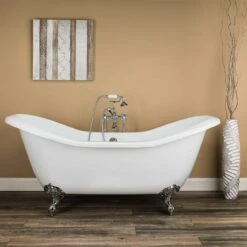 Serenity 72 Inch Acrylic Double Slipper Clawfoot Tub Package - White / Chrome Feet & Fixtures