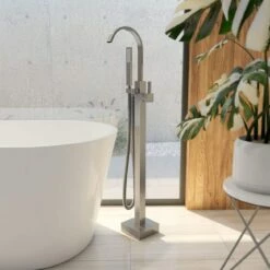 Contemporary Freestanding Gooseneck Tub Faucet -A&E BATH & SHOWER Shop rmbbf 04 faucet rs445 gunmetal nmrbrfq8dnn2bvrz