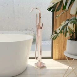 Contemporary Freestanding Gooseneck Tub Faucet -A&E BATH & SHOWER Shop rmbbf 04 faucet rs445 rosegold hzuzcpokjprlcirm