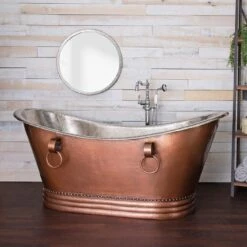 Juan 71 Inch Copper Freestanding Double Slipper Bathtub - Brown Copper / Satin Nickel
